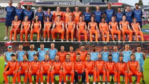 KNCB Netherlands men's and women's cricket teams pose for a combined group photo during the ICC Men's and Women's T20 World Cup 2026.
