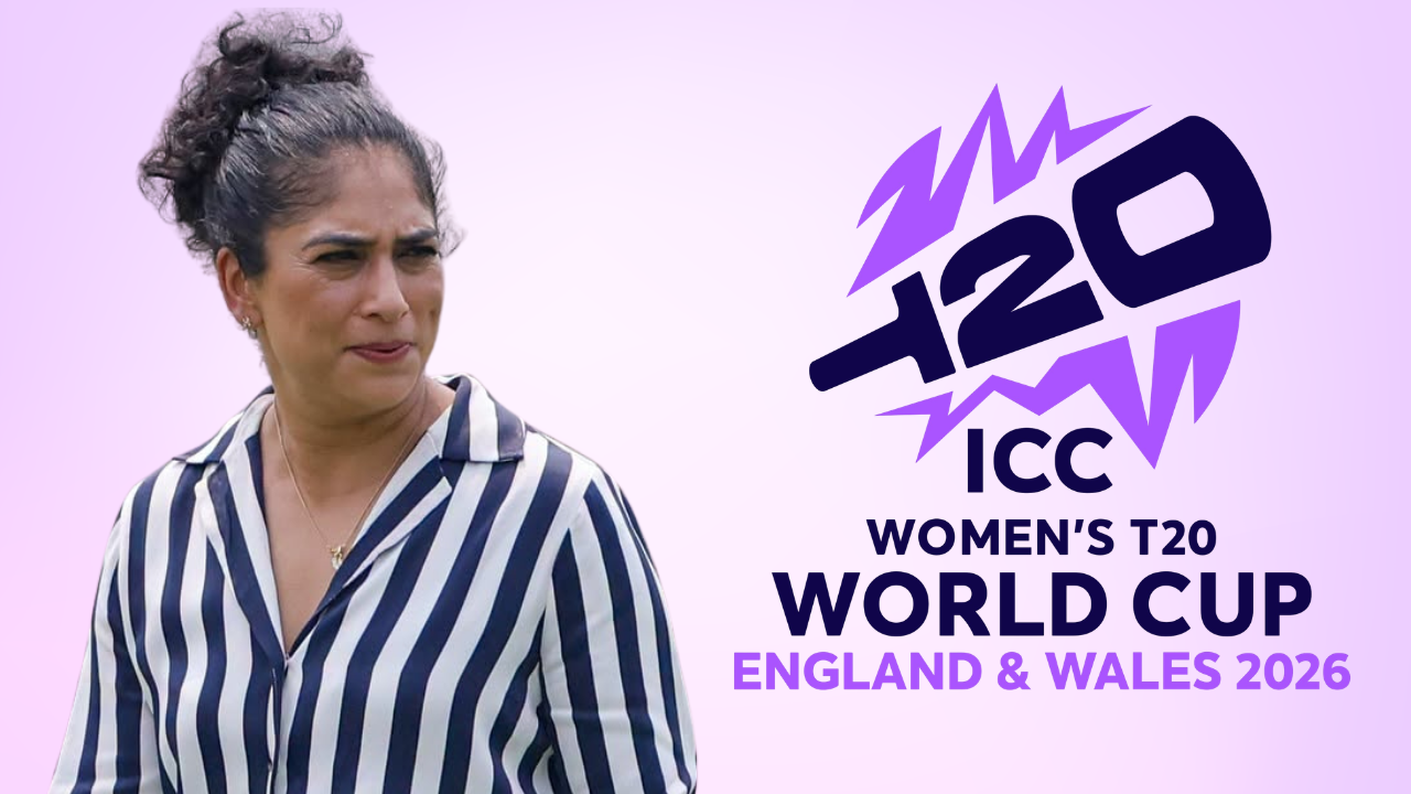 Lisa Sthalekar alongside the ICC Women's T20 World Cup 2026 logo for the tournament to be held in England and Wales.