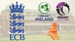 Logos of the England and Wales Cricket Board (ECB), Cricket Ireland, Cricket Scotland and Cricket Netherlands displayed over a background image of Lord's Cricket Ground.