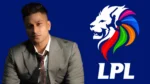 Manjot Kalra pictured alongside the Lanka Premier League (LPL) logo, representing the Indian cricketer's involvement in the Sri Lanka-based T20 cricket tournament.