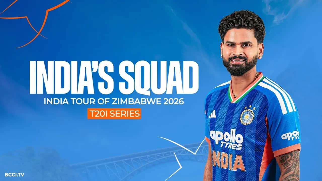 Shreyas Iyer in India's T20 jersey featured in the announcement for India's squad for the Zimbabwe Tour 2026 T20I series.