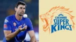 Stephen Fleming alongside the Chennai Super Kings (CSK) logo, highlighting the former New Zealand captain's role as the IPL franchise's head coach.