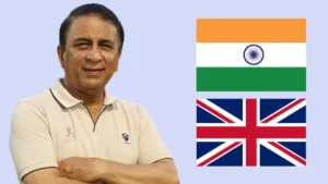 Sunil Gavaskar pictured alongside the India and England flags in relation to the 2025 India vs England Test series.