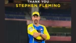 Stephen Fleming in Chennai Super Kings training kit during a tribute graphic thanking the longtime CSK head coach for his contributions to the IPL franchise.