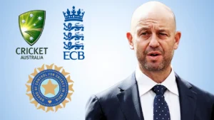 Todd Greenberg alongside the Cricket Australia, England and Wales Cricket Board (ECB), and Board of Control for Cricket in India (BCCI) logos, highlighting collaboration between the three major cricket governing bodies.