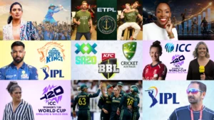 Collage featuring major cricket news stories, including the IPL, ICC Women’s T20 World Cup 2026, SA20, Big Bash League, Cricket Australia, Chennai Super Kings, and leading players and administrators.