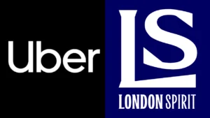 Uber and London Spirit logos representing the partnership between the ride-hailing company and The Hundred cricket franchise.