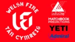 Welsh Fire logo alongside the logos of Infinite Computer Solutions, Matchbook, YETI and Admiral, highlighting the team’s commercial partners and sponsors for the 2025 cricket season.