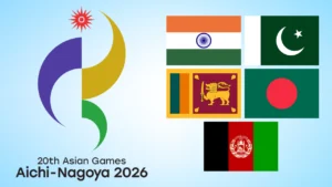 2026 Asian Games logo with India, Pakistan, Sri Lanka, Bangladesh and Afghanistan flags