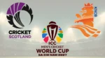 2027 ICC Men’s Cricket World Cup logo alongside Cricket Scotland and KNCB logos