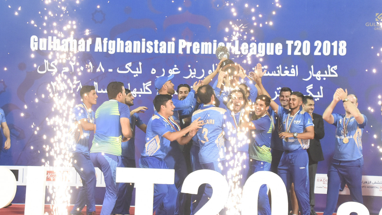 Afghanistan Premier League T20 2018 champions celebrate with the trophy.
