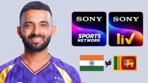 Ajinkya Rahane with Sony Sports Network and Sony LIV logos alongside India and Sri Lanka flags