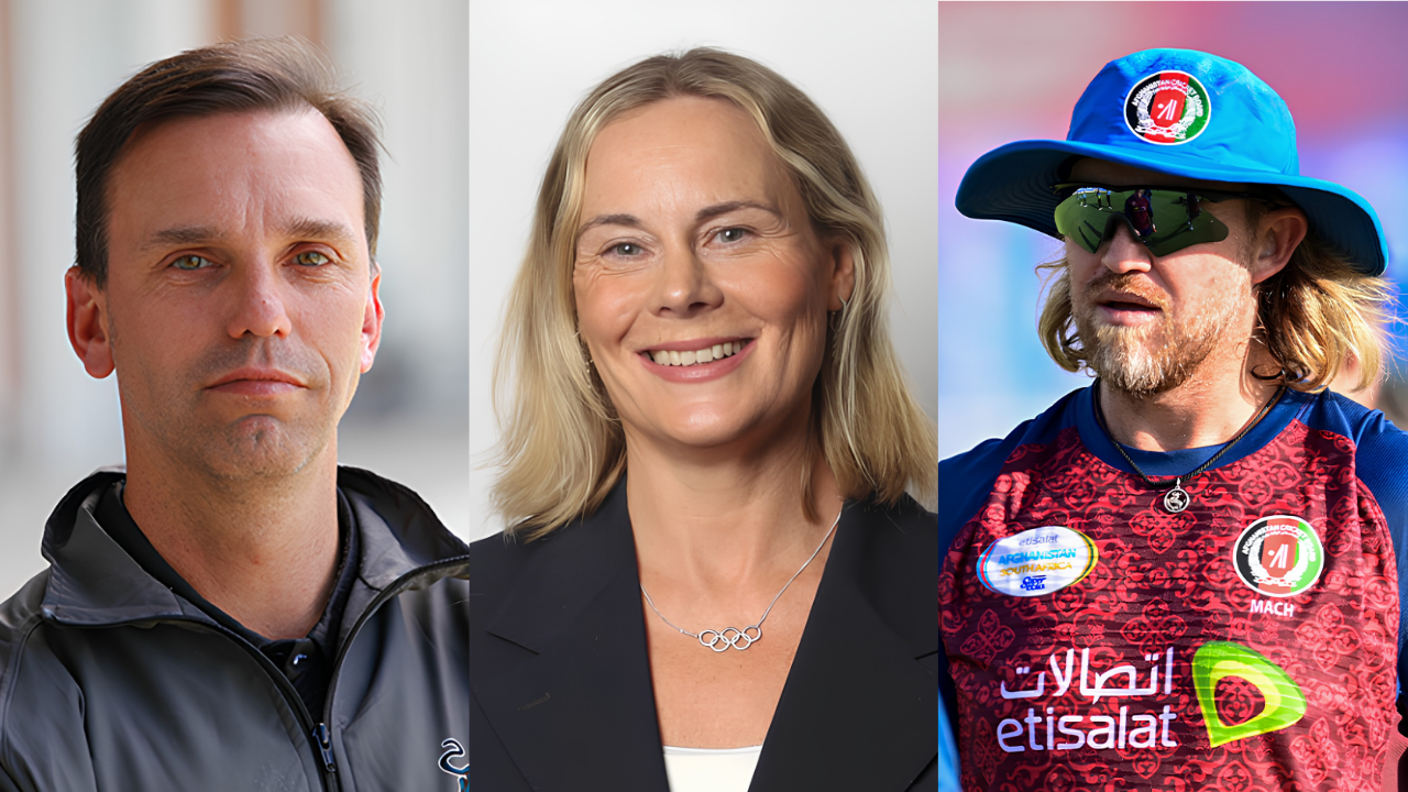 Portrait montage of Andrew Lamb, Sarah Keane, and Shane McDermott, three leading figures in international cricket administration and development.