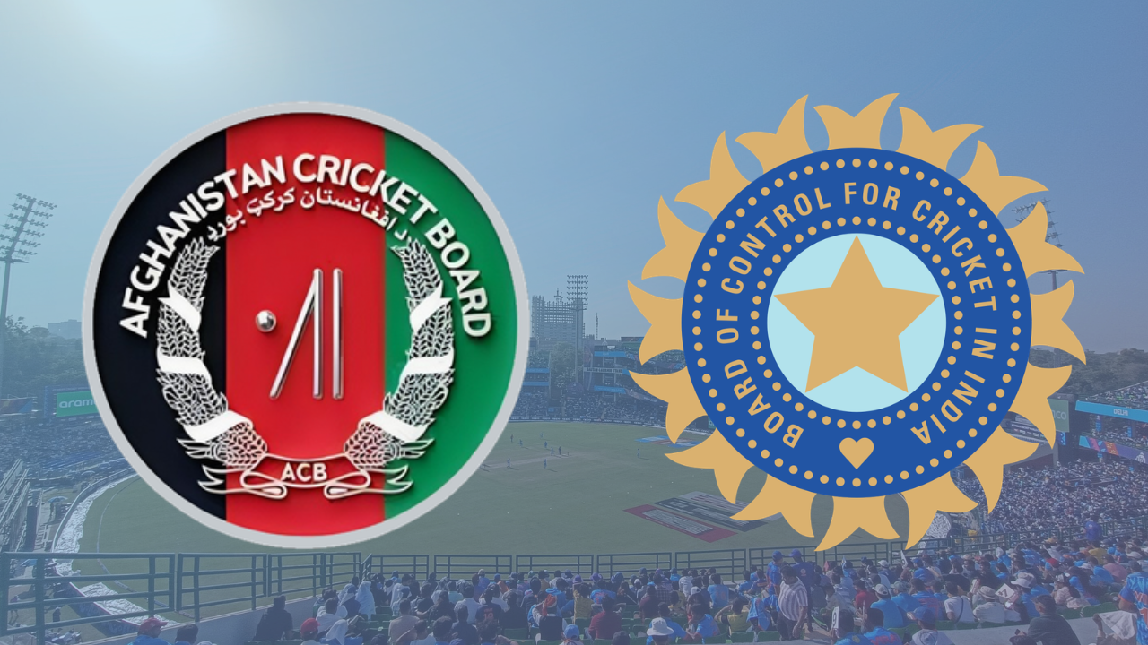 Arun Jaitley Stadium featuring Afghanistan Cricket Board (ACB) and BCCI logos.