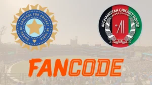 Arun Jaitley Stadium with FanCode, BCCI and Afghanistan Cricket Board logos
