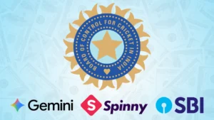 BCCI, Google Gemini, Spinny and SBI Life logos displayed together.