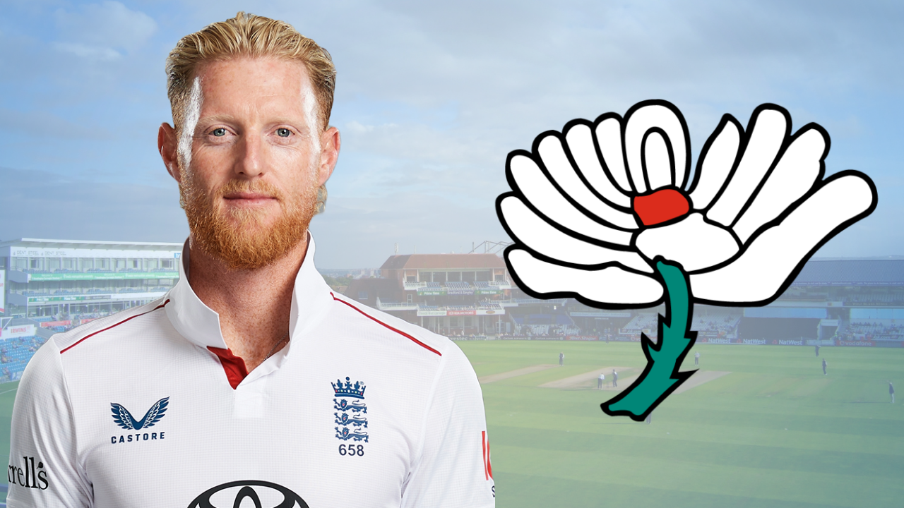 Ben Stokes pictured with Headingley Cricket Ground and the Yorkshire Cricket logo.