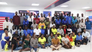 Group photo of participants attending the Beyond the Bats Program at the American Centre in Kampala, Uganda.