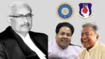 Arun Mishra and Rajiv Shukla alongside the BCCI and Uttar Pradesh Cricket Association logos