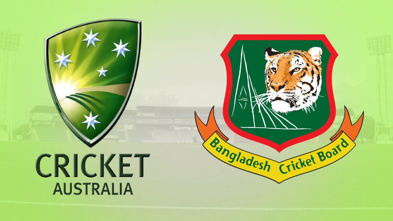 Cricket Australia and Bangladesh Cricket Board logos with Marrara Stadium in Darwin in the background
