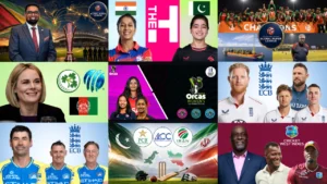 Cricket news collage featuring Global Super League, women’s cricket, England, West Indies, Pakistan and Iran cricket stories