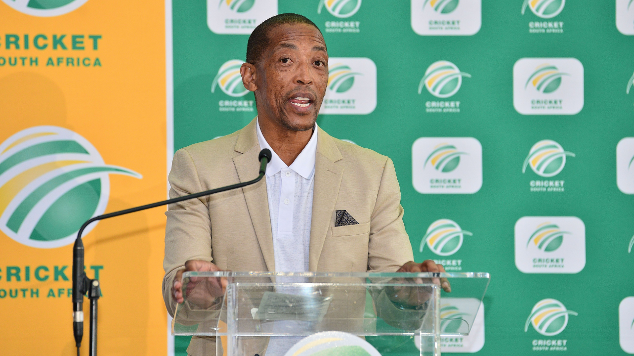 David Mokopanele speaking at the Cricket South Africa season launch.