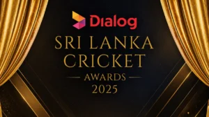 Official promotional graphic for the Dialog Sri Lanka Cricket Awards 2025, celebrating outstanding achievements in Sri Lankan cricket.
