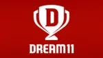 Dream11 logo featuring a white trophy icon on a red background.