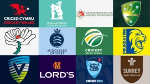 Logos of leading cricket organisations and foundations, including Cricket Wales, Cricket South Africa, Cricket NSW, Surrey CCC, and Cricket Australia, highlighting global community cricket development.