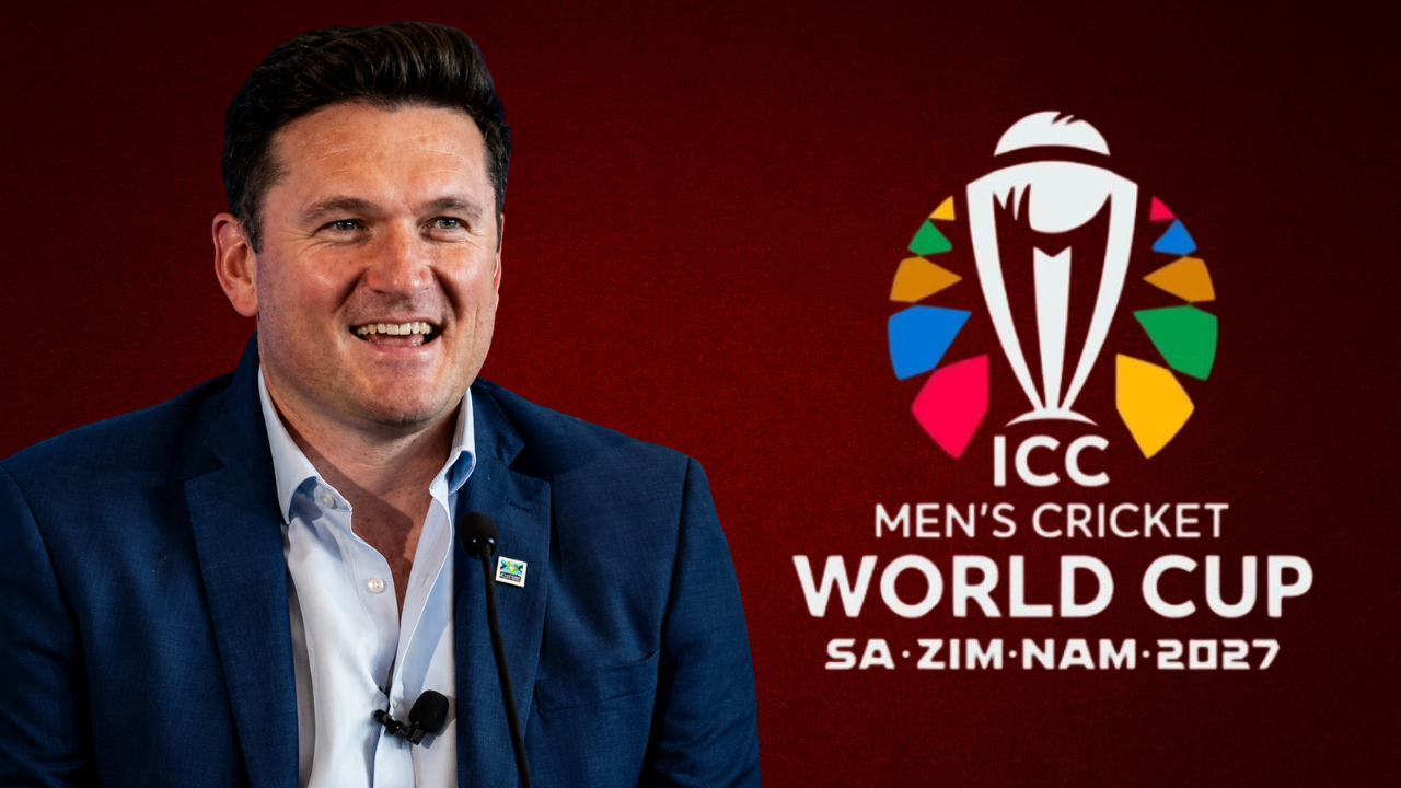 Graeme Smith alongside the ICC Men's Cricket World Cup 2027 logo, highlighting preparations for the tournament in South Africa, Zimbabwe and Namibia.