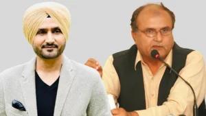 Former cricketers Harbhajan Singh and Iqbal Qasim pictured together in a composite image