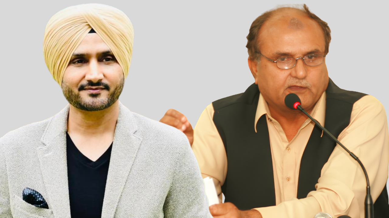 Former cricketers Harbhajan Singh and Iqbal Qasim pictured together in a composite image