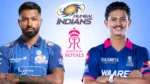Hardik Pandya and Yashasvi Jaiswal pictured with the Mumbai Indians and Rajasthan Royals logos.