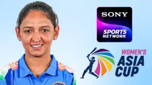 Harmanpreet Kaur pictured alongside the Sony Sports Network and Women’s Asia Cup logos.