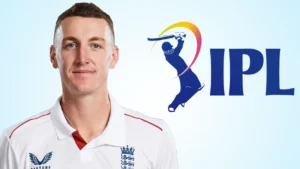England cricketer Harry Brook alongside the Indian Premier League IPL logo