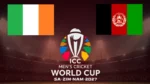 ICC Men's Cricket World Cup 2027 graphic featuring the tournament logo alongside the national flags of Ireland and Afghanistan ahead of their World Cup clash.