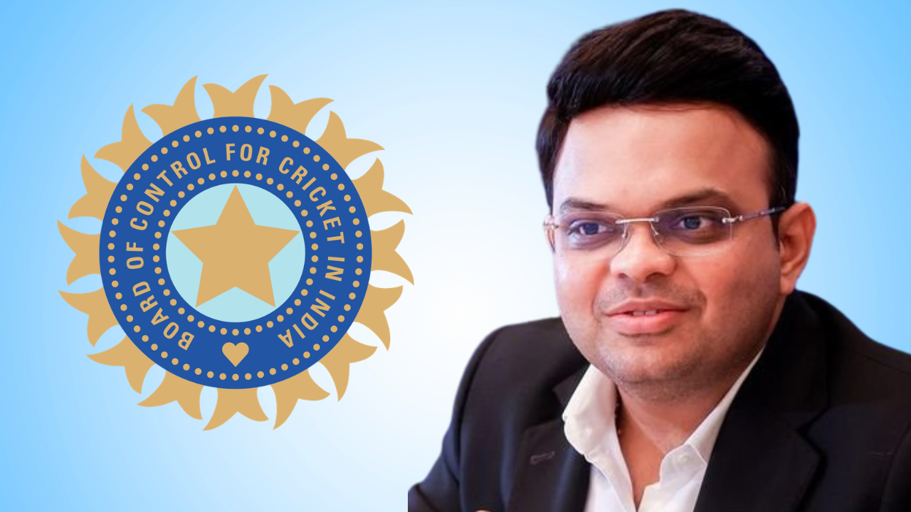 Jay Shah alongside the BCCI logo representing the Board of Control for Cricket in India