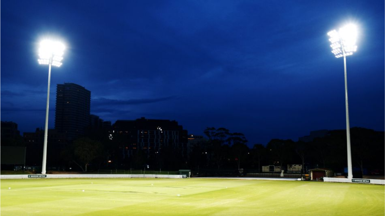 Junction Oval cricket ground under floodlights ahead of BBL 16.