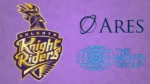 Kolkata Knight Riders logo alongside the Ares Management and Mehta Group logos.