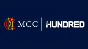 MCC and The Hundred cricket logos displayed together on a dark blue background.