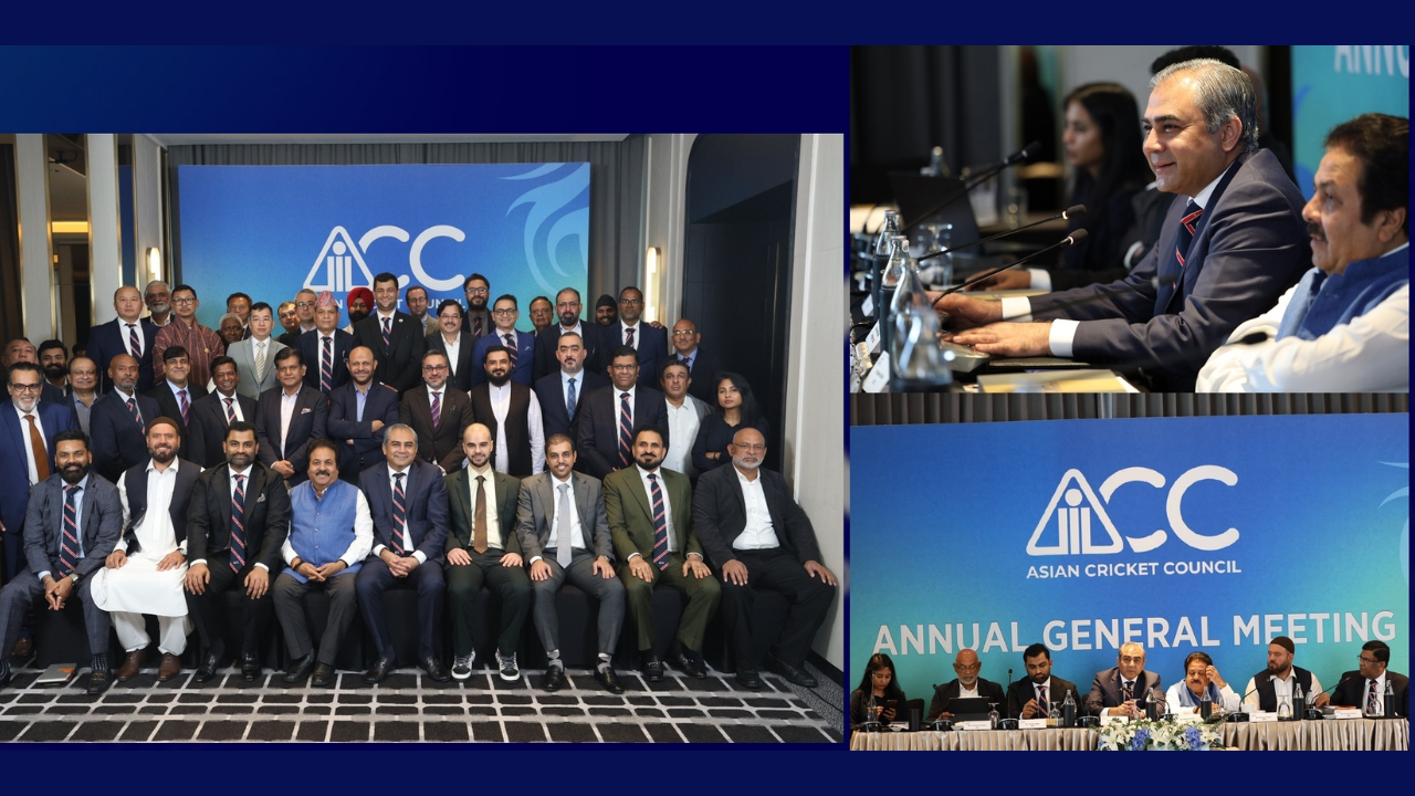 Mohsin Naqvi, Rajeev Shukla, Tamim Iqbal and other Asian Cricket Council members at the ACC Annual General Meeting 2026.