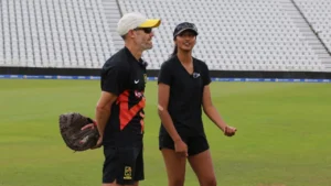Trent Rockets coach Peter Moores on the cricket field during a training session.