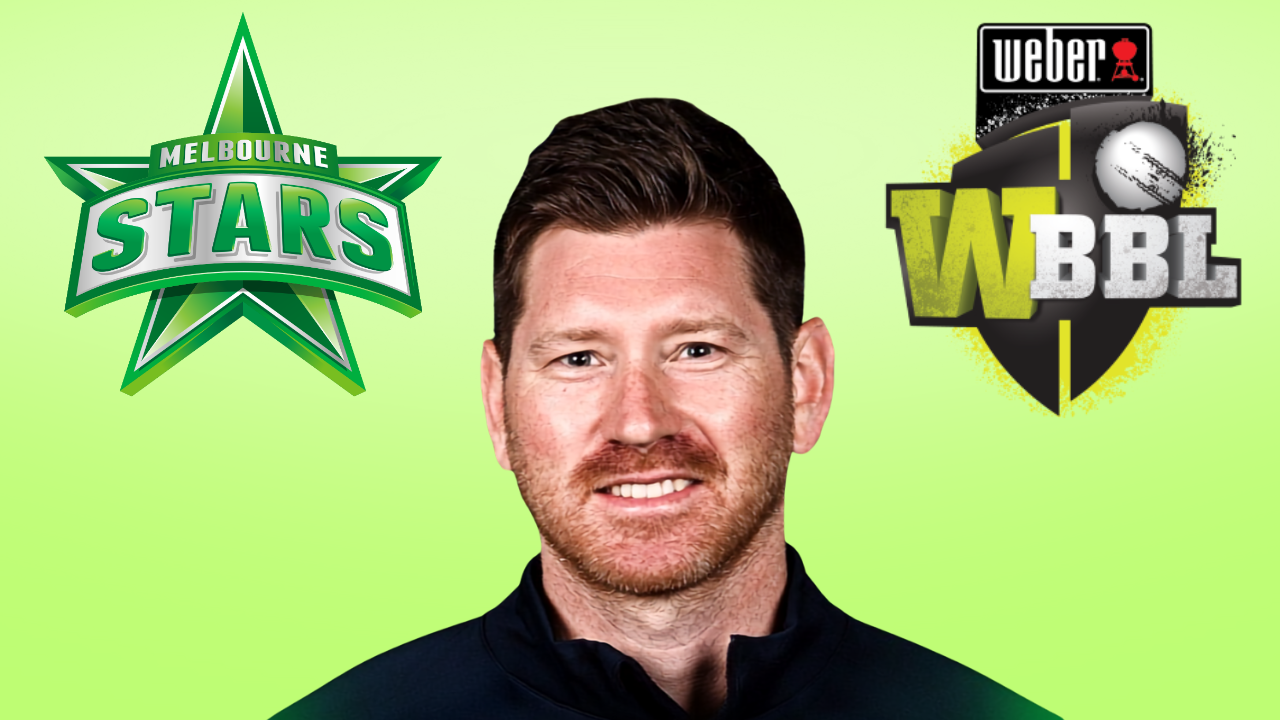 Richard Pyrah pictured with the Melbourne Stars and WBBL logos