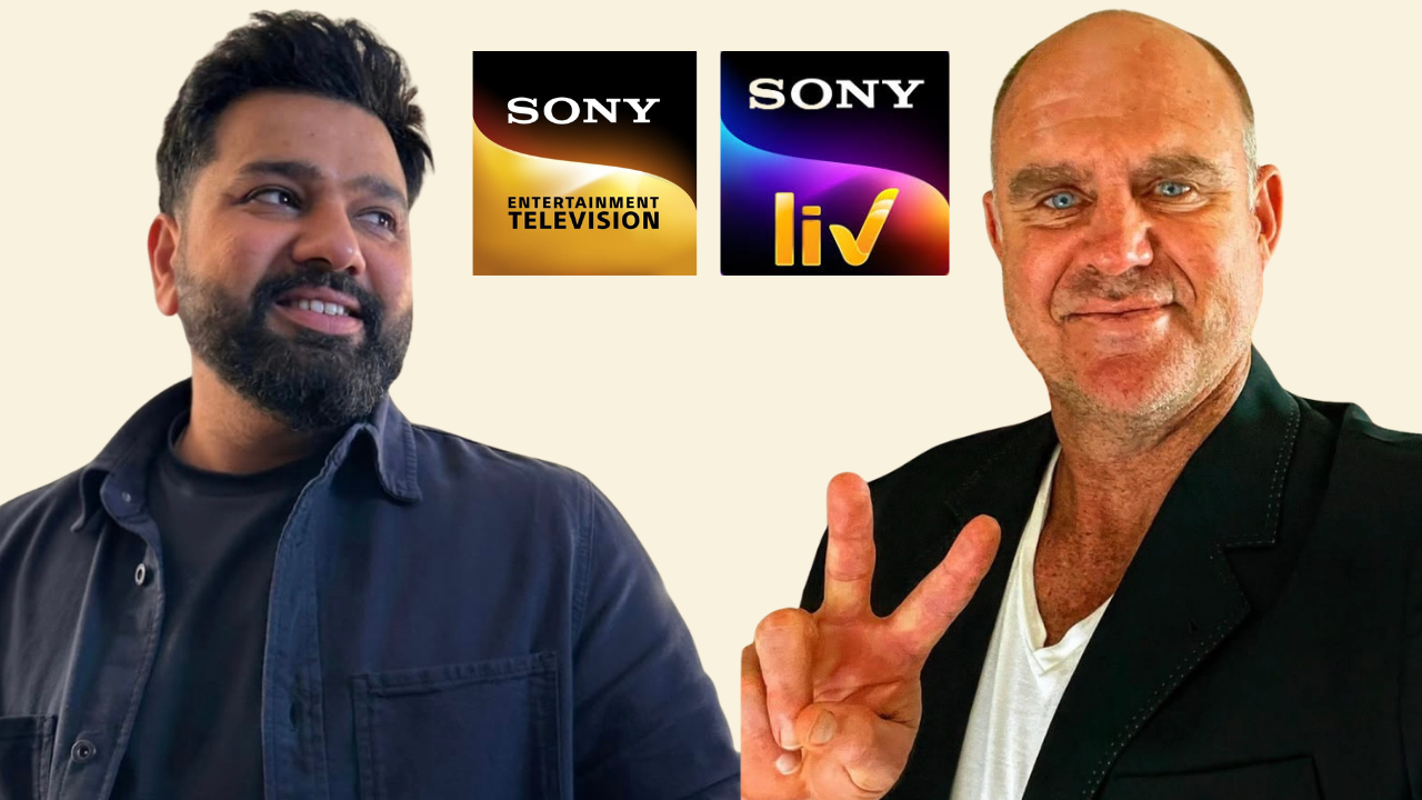 Rohit Sharma and Matthew Hayden with Sony Entertainment Television and SonyLIV logos