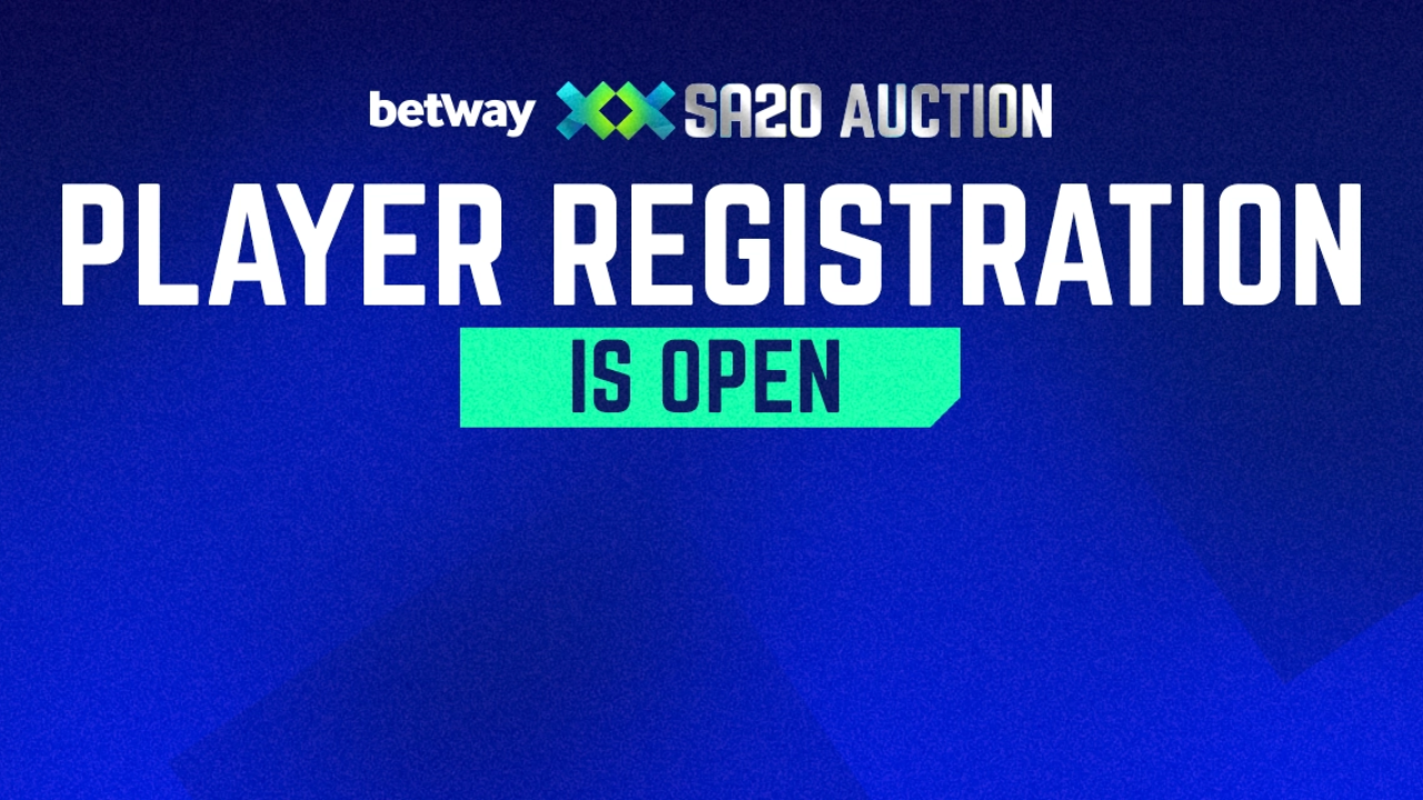 Betway SA20 Auction graphic announcing that player registration is open.