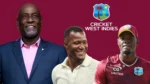 Sir Vivian Richards, Daren Sammy, and Alzarri Joseph featured alongside the Cricket West Indies (CWI) logo in a graphic highlighting West Indies cricket leadership and key players.