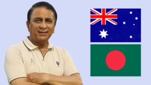 Sunil Gavaskar pictured alongside the flags of Australia and Bangladesh