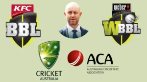Todd Greenberg with Cricket Australia, BBL, WBBL and Australian Cricketers’ Association logos