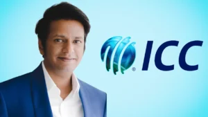 Abhiram Singh Yadav alongside the ICC logo
