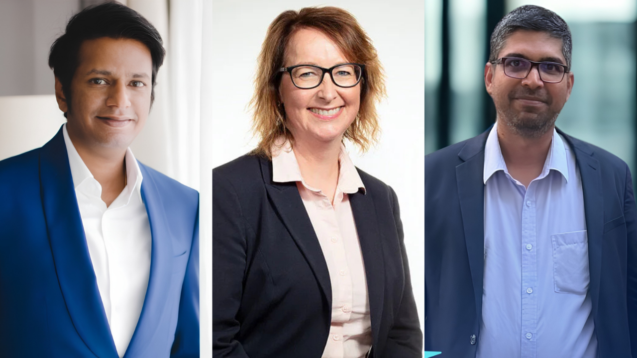 Portraits of Abhiram Yadav, Sarah Gomersall and Vignesh Sankaran.